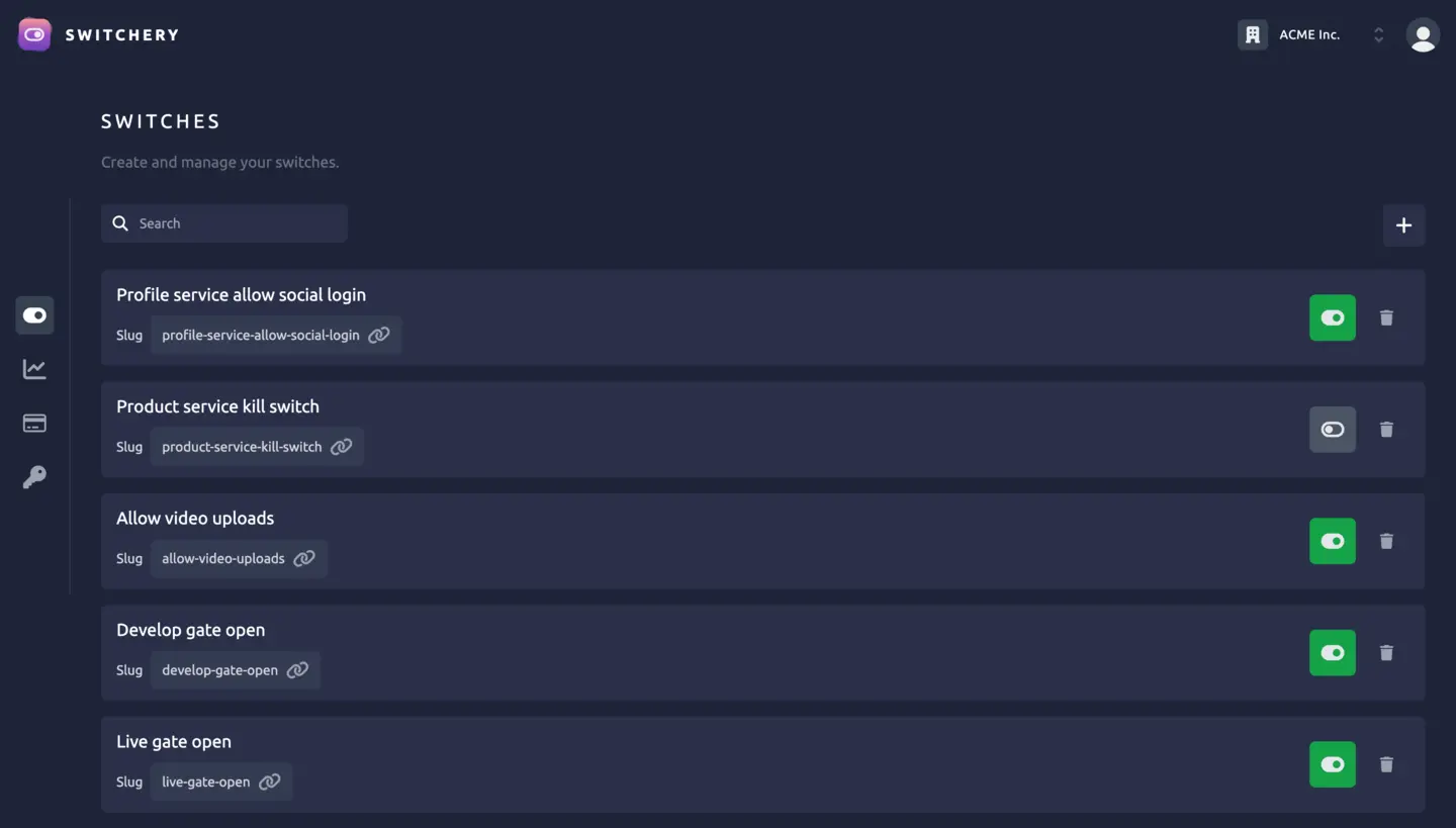 Switchery app switches page screenshot